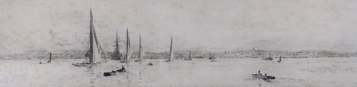 William Lionel Wyllie (1851-1931), drypoint etching, 'Yachts on the Solent', signed in pencil, 9 x