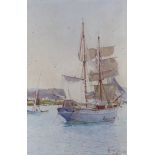 Louis Neville (fl.1887-1914), watercolour, Brigantine Genoa, signed and dated 1908, 23 x 15cm