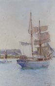 Louis Neville (fl.1887-1914), watercolour, Brigantine Genoa, signed and dated 1908, 23 x 15cm