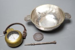 A selection of mixed ephemera, to include a cased pocket watch, propelling pencil, novelty coin