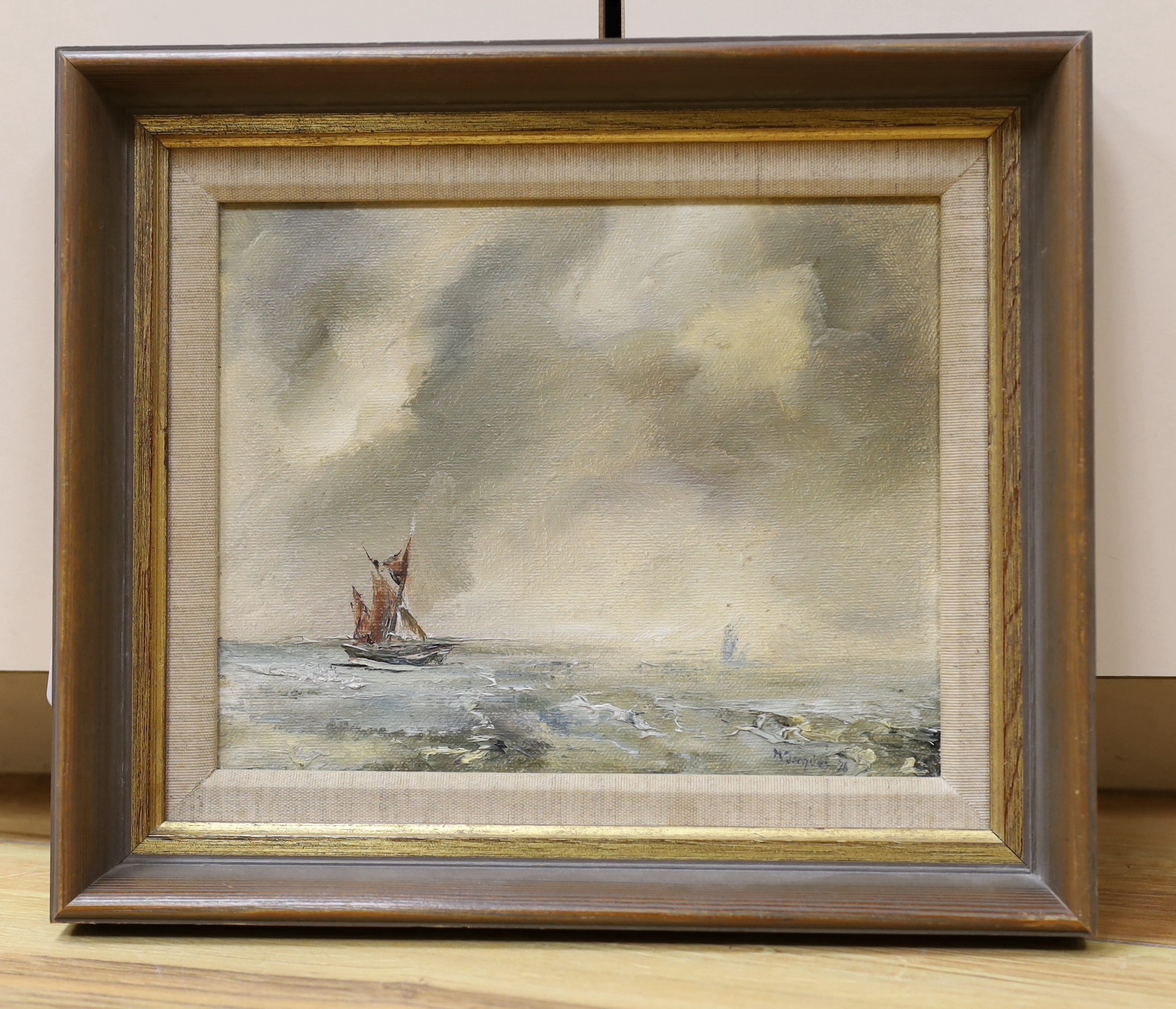 Maureen Jacques, oil on board, ‘Brown Sail’, signed, 19 x 24cm - Image 2 of 4