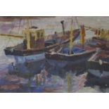 Marjorie Mort (1906-1988), oil on board, 'In Harbour', signed and inscribed verso, 24 x 35cm