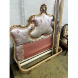 A Louis XV style satin upholstered bed frame, width 144cm, height 145cm