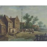 Late 19th century Dutch School, oil on panel, Revellers outside a tavern, 22 x 29cm