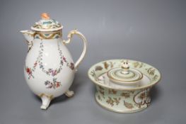 A Ludwigsburg three footed jug and cover painted with swags of flower c. 1770 and a 19th century