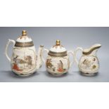 A three piece Japanese Satsuma pottery part tea set, Meiji period