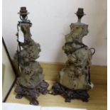 A pair of Chinese carved soapstone lamps, early 20th century, 47cm total height