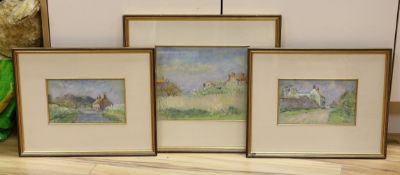 Winifred Mendham, three pastels, 'Brancaster Staithe', 'Back Lane, Thornham' and 'Evening Light,