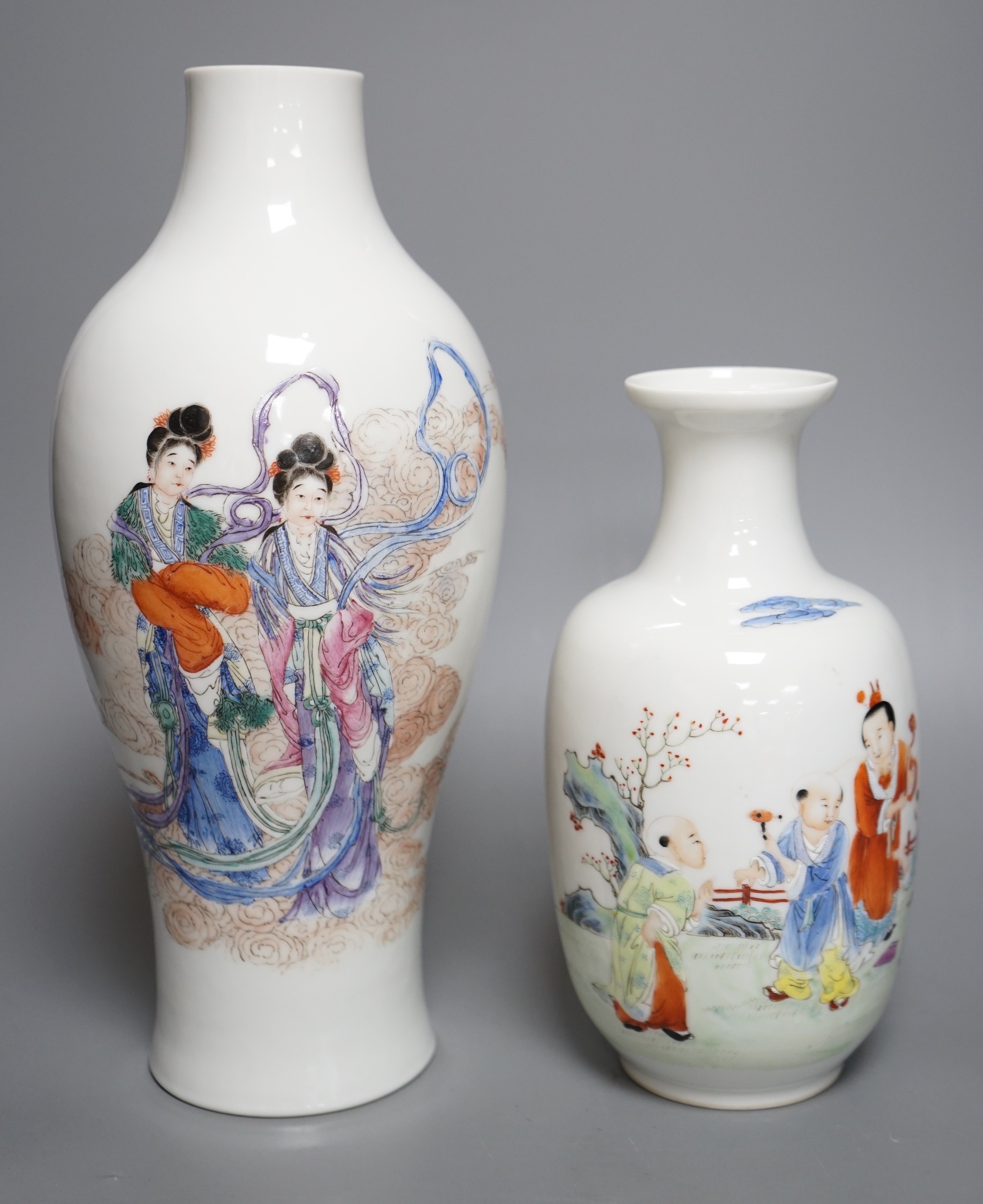 A Chinese Republic period famille rose ‘fairies’ vase (cut down) and a Chinese Republic period ‘