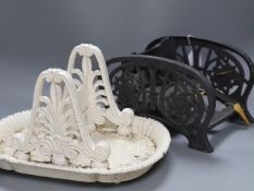 A painted cast iron boot scraper and another (2),tallest 22cms high,
