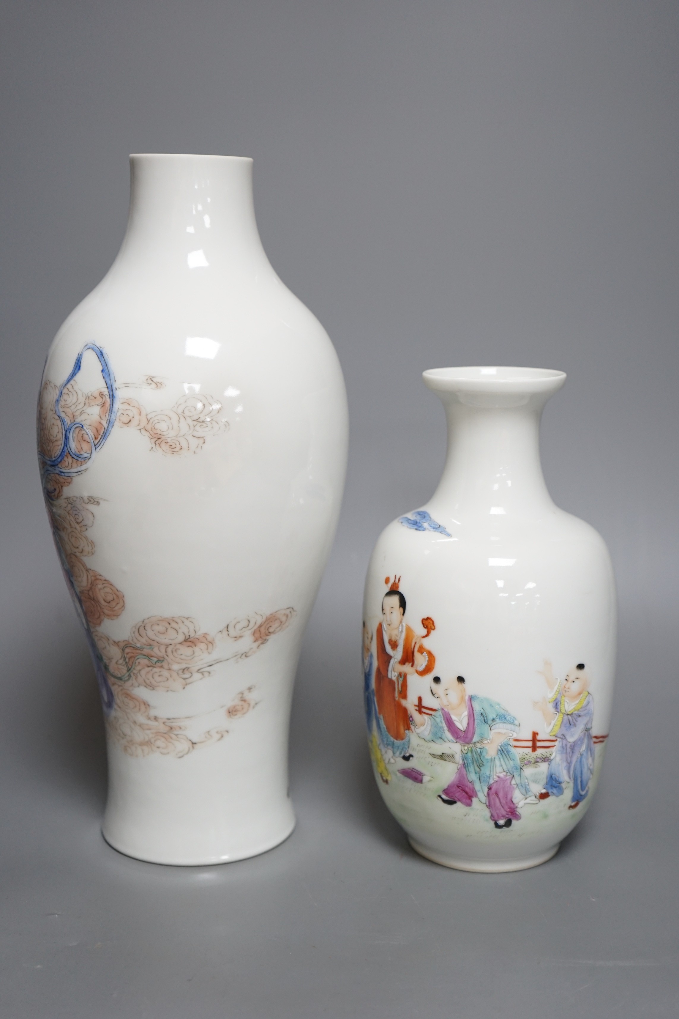 A Chinese Republic period famille rose ‘fairies’ vase (cut down) and a Chinese Republic period ‘ - Image 2 of 5