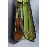A cased 19th century violin, labelled Stradivarius 1690, with a Dodd bow Ivory submission reference: