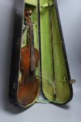 A cased 19th century violin, labelled Stradivarius 1690, with a Dodd bow Ivory submission reference: