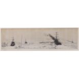 William Lionel Wyllie (1851-1931), drypoint etching, 'Torpedo boats hunting for U-boats (Battle of