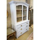 A Victorian painted pine glazed cabinet, width 127cm, depth 52cm, height 202cm