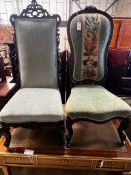 Two Victorian prie dieu chairs, larger height 114cm