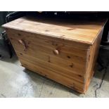 A Victorian style pine fall front blanket box, width 89cm, depth 45cm, height 61cm