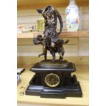 A late 19th century French bronze figural mantel clock, A. Carrier, 66cm