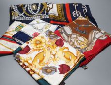 A selection of decorative women's silk scarves