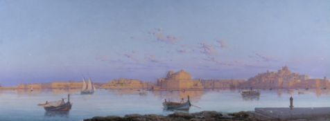 Luigi Maria Galea (Maltese, 1847-1917), oil on paper, View of Valetta harbour, Malta, initialled, 20