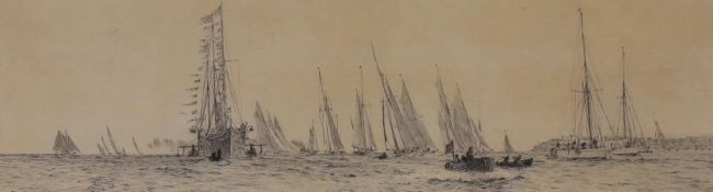 William Lionel Wyllie (1851-1931), drypoint etching, 'Cowes Week, The Royal Yacht dressed all over',