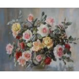 Athanasius Nikolsky. (fl.1950-1980), oil on canvas, Still life of mixed roses, signed and dated
