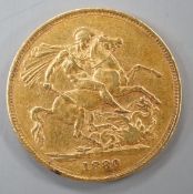 A Victoria 1880 gold sovereign.