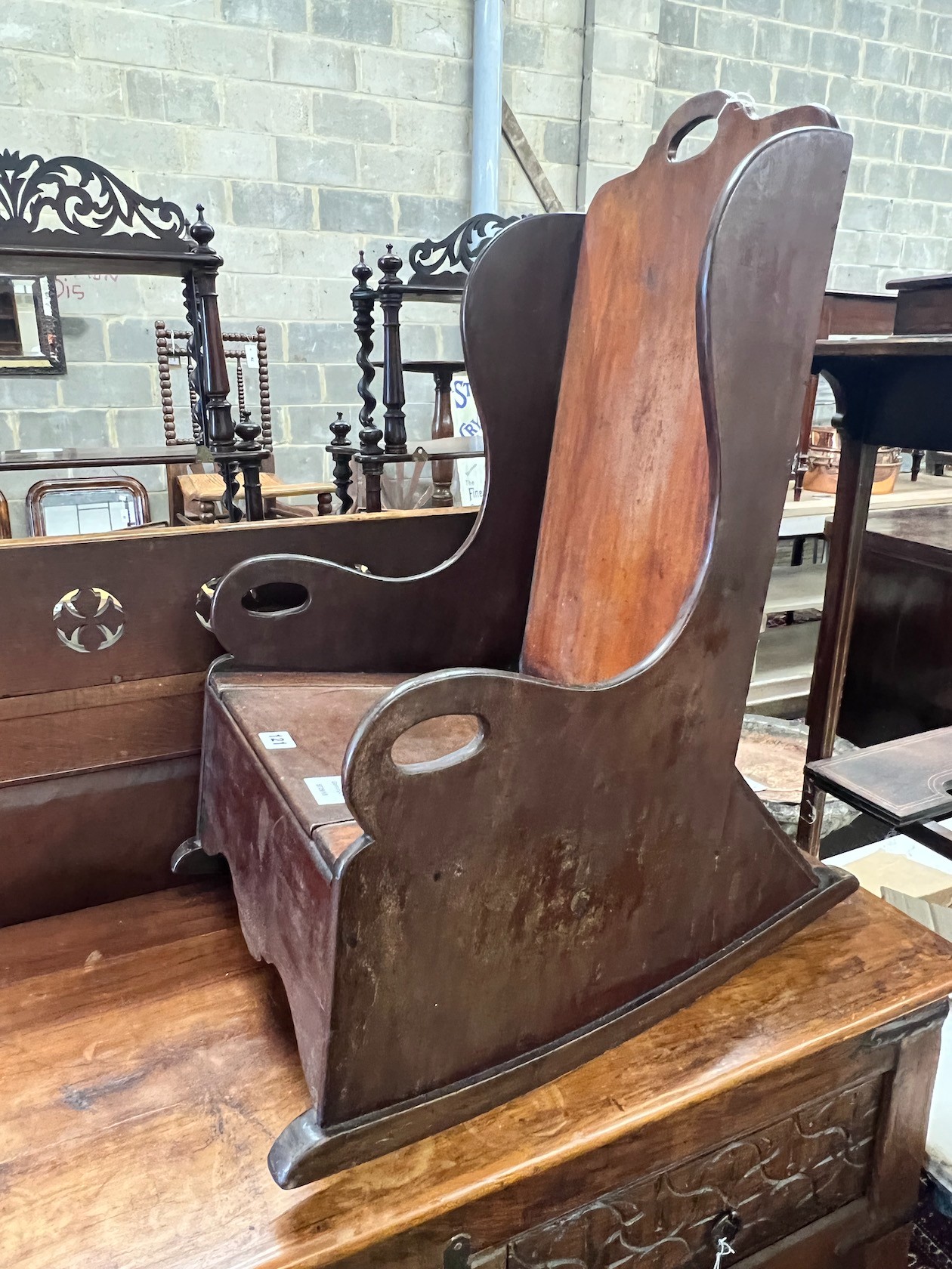 A child's Victorian mahogany wing back commode chair, width 37cm, depth 57cm, height 71cm - Bild 2 aus 2