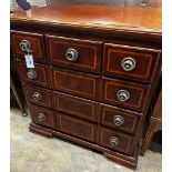 A small George III style satinwood banded mahogany six drawer chest, width 73cm, depth 47cm,