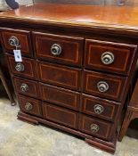 A small George III style satinwood banded mahogany six drawer chest, width 73cm, depth 47cm,