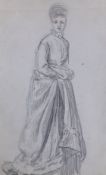 Helen Allingham (1848-1926), pencil sketch, Study from life of a standing woman, label verso, 15 x