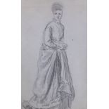 Helen Allingham (1848-1926), pencil sketch, Study from life of a standing woman, label verso, 15 x