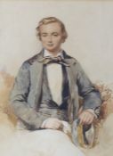 Victorian School, watercolour, Portrait of a young man, 39 x 29cm
