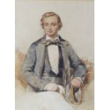 Victorian School, watercolour, Portrait of a young man, 39 x 29cm