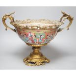 A late 19th century Chinese famille rose bowl with French ormolu mounts, 32cm