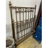 A late Victorian brass bed frame, width 117cm, height 150cm
