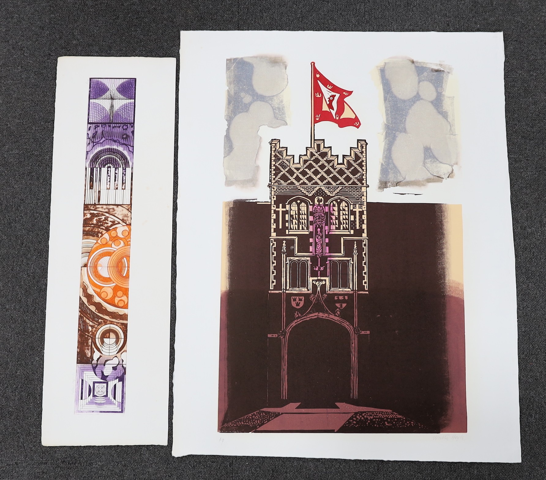 Walter Hoyle (1922-2009), two linocuts, Jesus College, Cambridge and Abstract designs, both signed