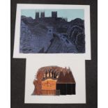 Robert Tavener (1920-2004), two wood engravings, Cathedral viewed from castle walls and Woman