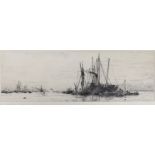 William Lionel Wyllie (1851-1931), drypoint etching, 'Unloading timber', signed in pencil, 11 x