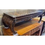 A Chinese carved hardwood low table, length 110cm, depth 43cm, height 36cm