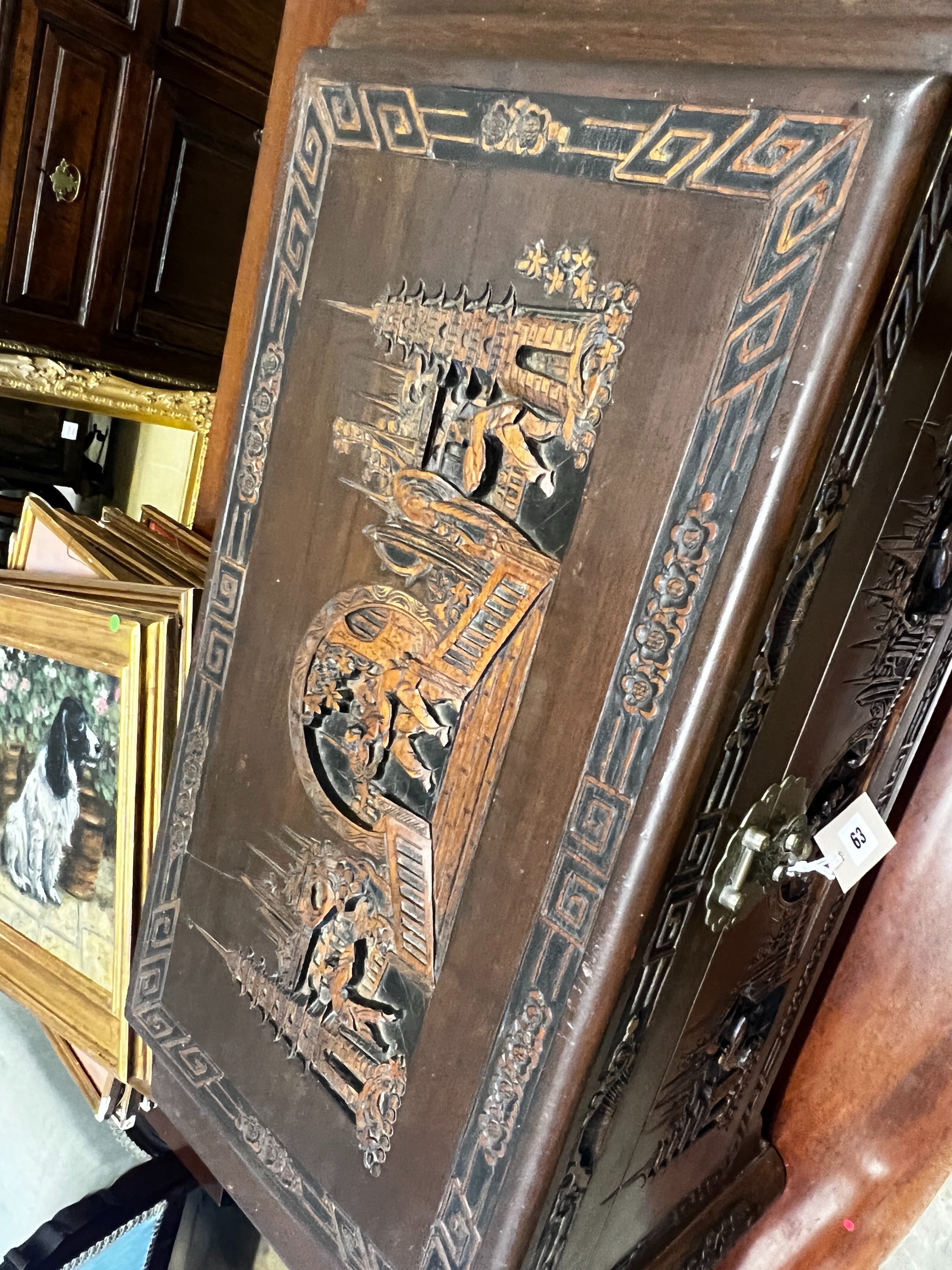 A small Chinese carved camphorwood trunk, length 80cm, depth 38cm, height 40cm - Image 3 of 5