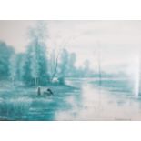 A French porcelain landscape plaque, indistinctly signed ‘E GENAMAN’,