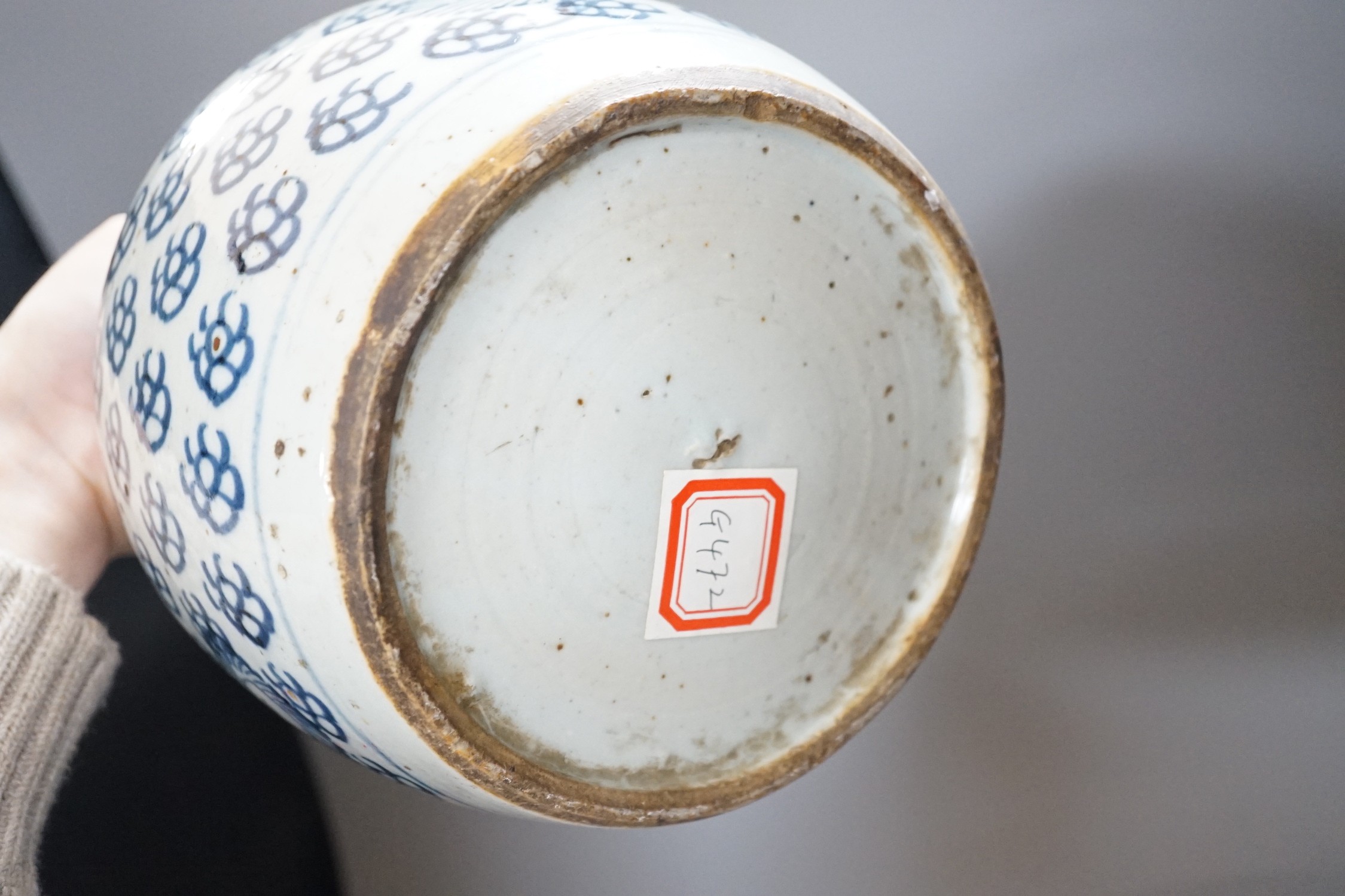 An 18th century Chinese provincial jar together with a tea canister and crackleglaze vase, tallest - Image 6 of 6