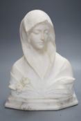 Alberto Saccardi (1883-1956), an alabaster bust of a hooded lady on marble base, 28cm