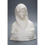 Alberto Saccardi (1883-1956), an alabaster bust of a hooded lady on marble base, 28cm