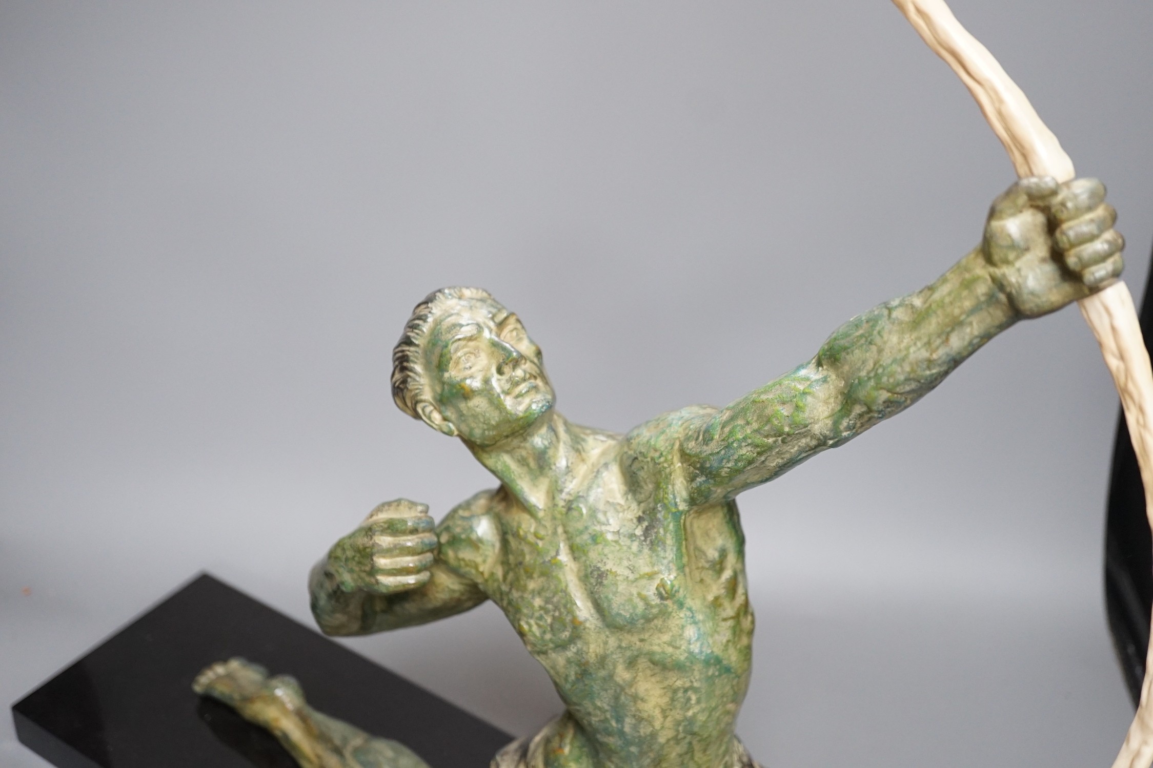 A large Art Deco bronzed figure of an archer, on black marble stand,55 cms wide, - Image 3 of 4