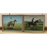 E.M Grant, two oils on canvas board, Equestrian studies, signed, 23 x 29cm