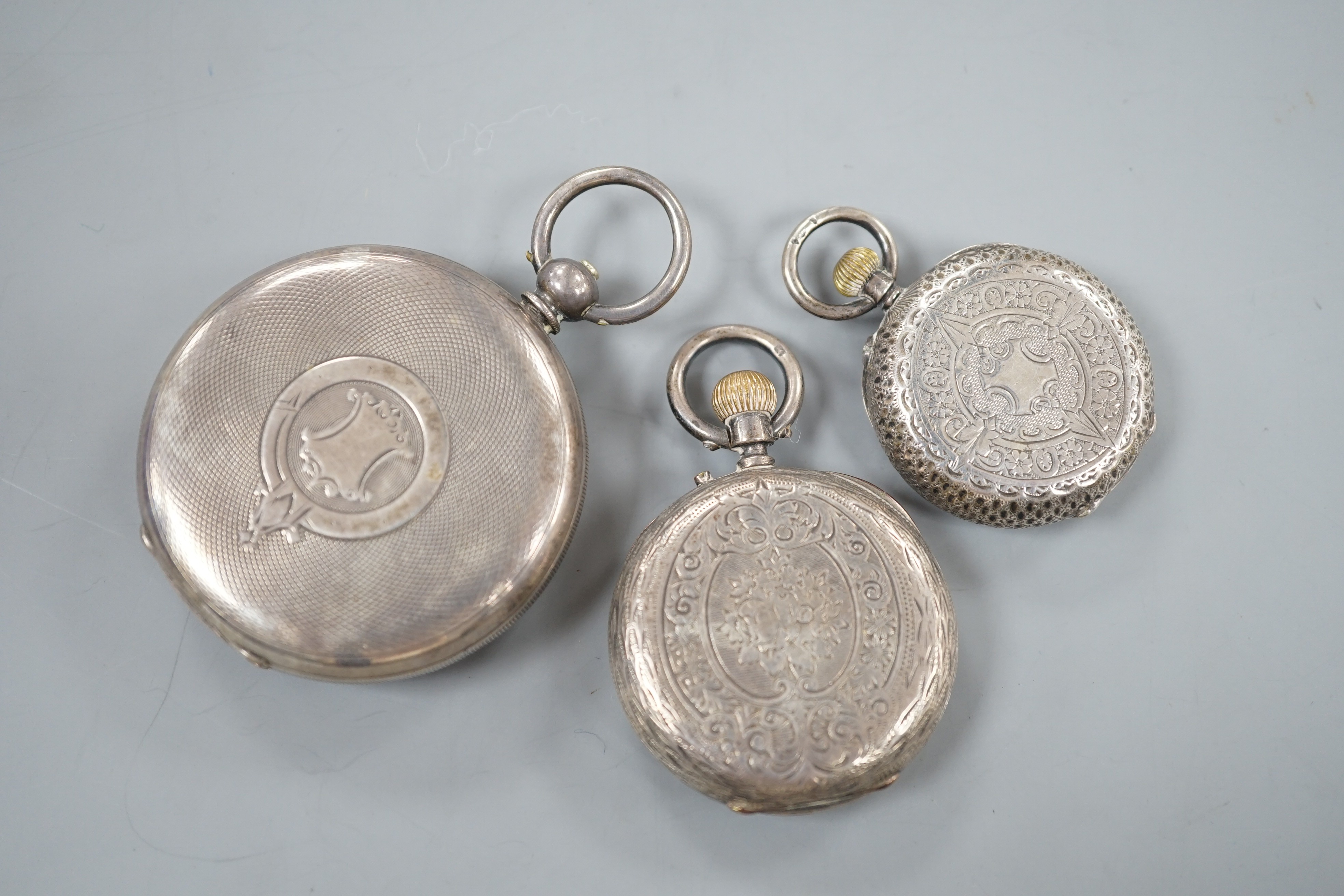 A Swiss 935 white metal open faced pocket watch and two fob watches=, silver a 935 white metal. - Image 5 of 5