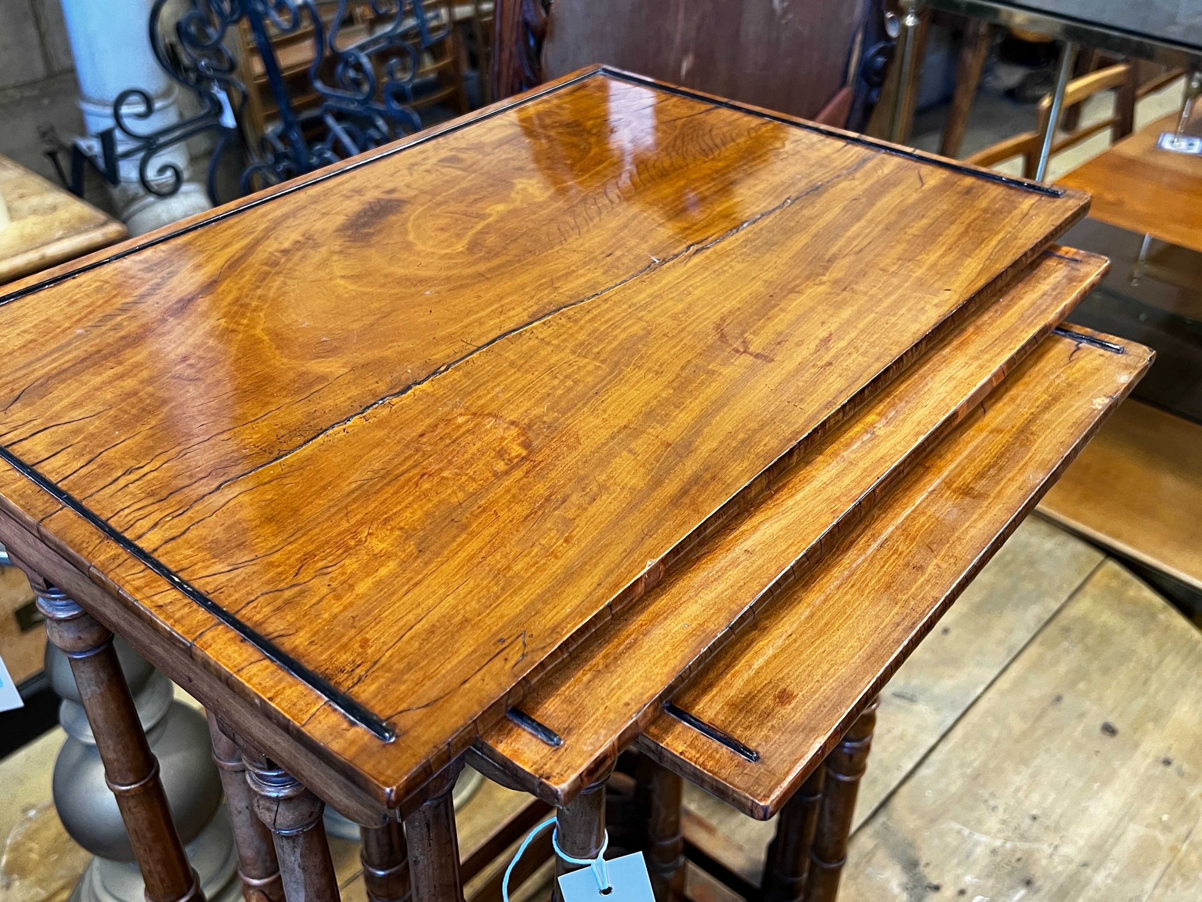 A nest of three William IV rectangular satinwood and mahogany tea tables, width 48cm, depth 33cm, - Image 2 of 3