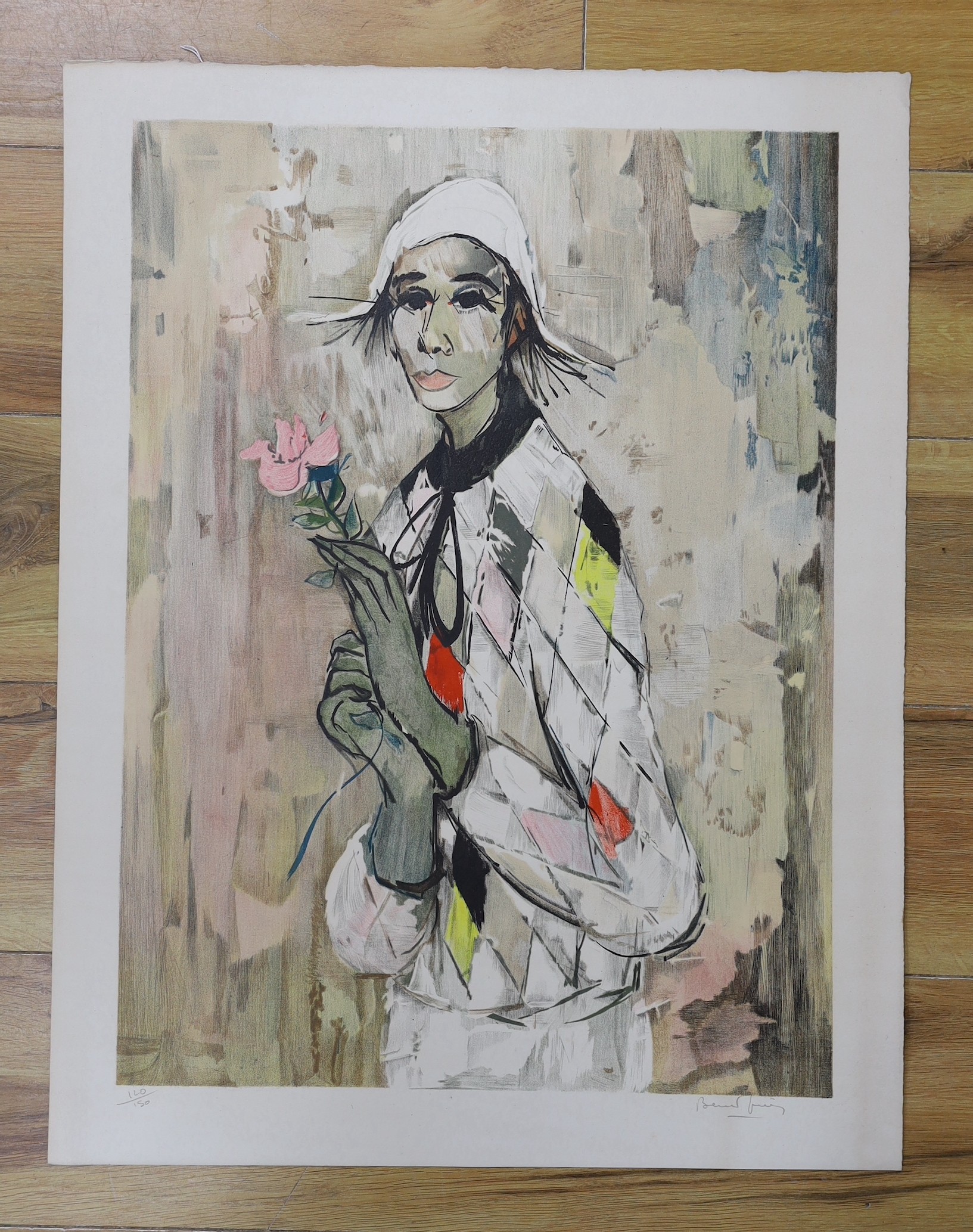 French School, lithograph, Harlequin holding a rose, indistinctly signed and numbered 120/150, 56 - Image 2 of 4